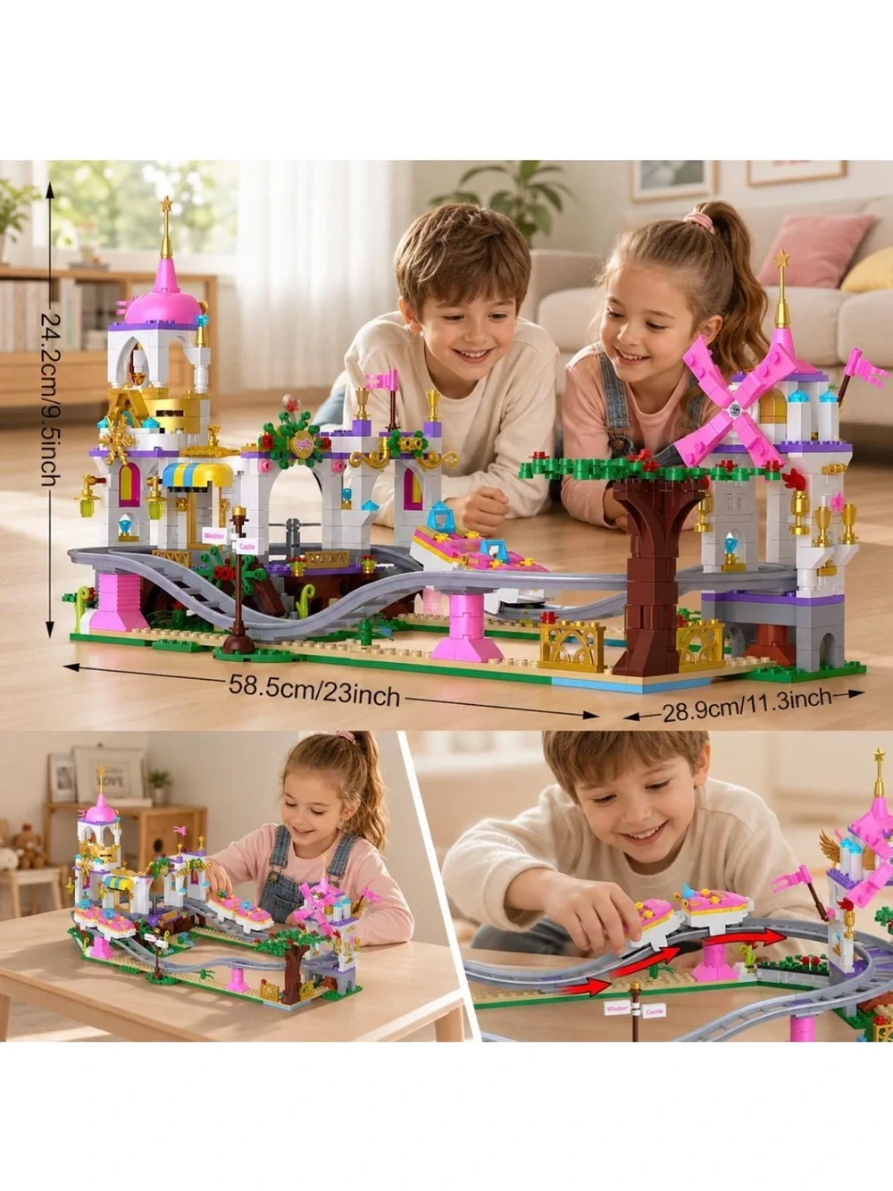 Castle Roller Coaster Building Set, STEM amusement park construction kit for kid